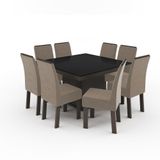 Conjunto Mesa Plus Quadrada Tampo De Vidro Preto Temperado 8 Cadeiras Milão Veludo Castor