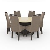 Conjunto Mesa Madri Tampo De Vidro Sextavado Fendi Temperado 6 Cadeiras Nevada Veludo Castor