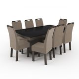 Conjunto Mesa Plus Retangular Tampo De Vidro Preto Temperado 8 Cadeiras Nevada Veludo Castor