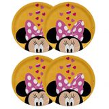 Jogo 4 Pratos Rasos Melamina Refeição Infantil Minnie 20cm - Tuut