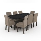 Conjunto Mesa Plus Retangular Tampo De Vidro Preto Temperado 8 Cadeiras Lisboa Veludo Castor