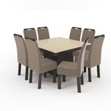 Conjunto Mesa Plus Quadrada Tampo De Vidro Fendi Temperado 8 Cadeiras Nevada Veludo Castor