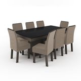 Conjunto Mesa Plus Retangular Tampo De Vidro Preto Temperado 8 Cadeiras Milão Veludo Castor