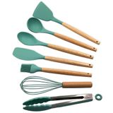 Kit 08 Utensílios Cozinha Silicone Verde Escuro Livre De Bpa