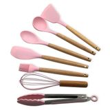 Kit 08 Utensílios Cozinha Silicone Rosa Claro Livre De Bpa