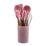 Jogo De Utensílios De Cozinha Silicone Rosa Claro 08 Peças