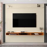 Painel Ripado Para Tv Até 75 Polegadas Intense Com Nicho 229cm Cor:off White/cedro Off White/cedro