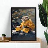 Quadro Decorativo Macaco Meditando 33x24cm - Com Vidro