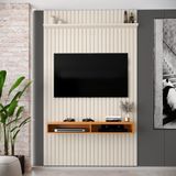 Painel Ripado Para Tv Até 55 Polegadas Intense Com Nicho 139cm Cor:off White/cedro Off White/cedro