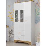 Guarda-roupa Infantil 3 Portas Com Janelas Retangulares E 2 Gavetas 100% Mdf Cocada Branco Brilho/amêndoa