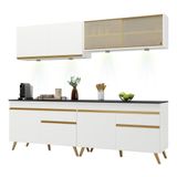 Armário De Cozinha Compacta 240cm Com Leds Veneza Up Multimóveis V2021 Branco/dourado Branco/dourado