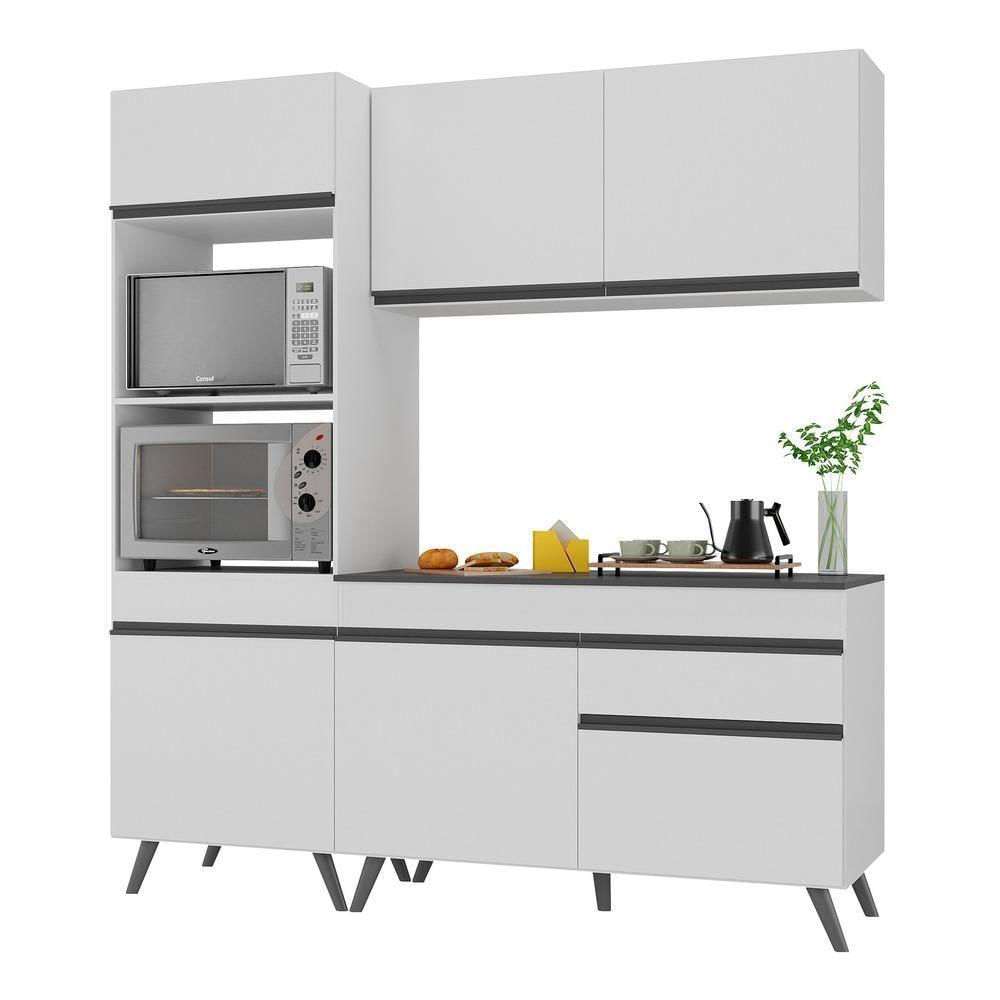 Armário De Cozinha Compacta 182cm Veneza Multimóveis V3694 Branco/preto Branco/preto