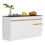 Balcão Cozinha Gabinete Pia 150cm Com Rodapé 3 Portas 1 Gaveta Veneza V2107 Branco/dourado