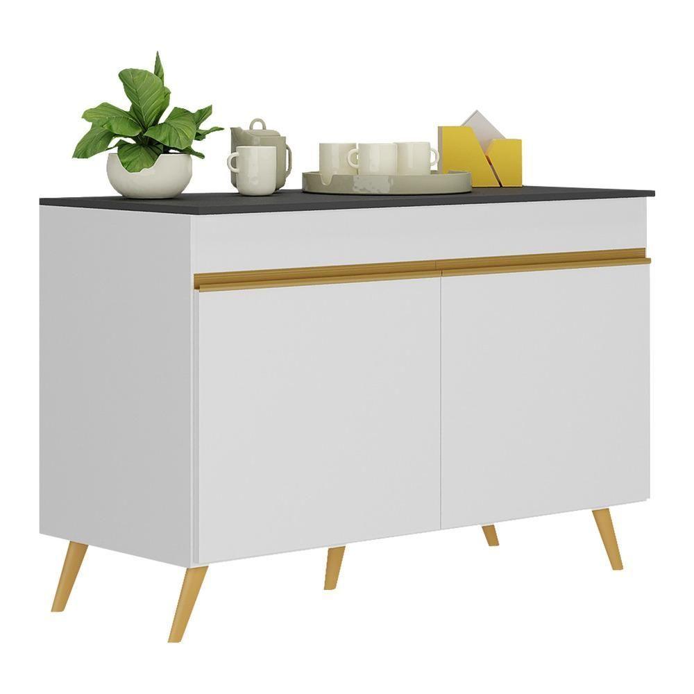 Balcão Cozinha Pia 120cm 2portas Veneza V3738 Branco/dourado