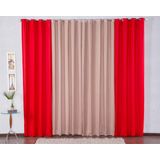 Cortina De Malha 200x160 Com Ilhós Pra Sala - Vermelho/avelã