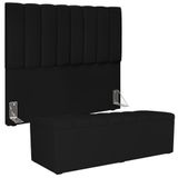 Kit Cabeceira Casal 140cm Com Calçadeira Recamier Baú Preto