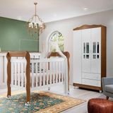 Quarto De Bebê Guarda Roupa Berço 3 Em 1 Lila Branco