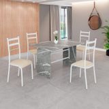 Conjunto Sala De Jantar Mesa Retangular 120x75cm Tampo Granito Topázio 4 Cadeiras Marselha Creme / Branco