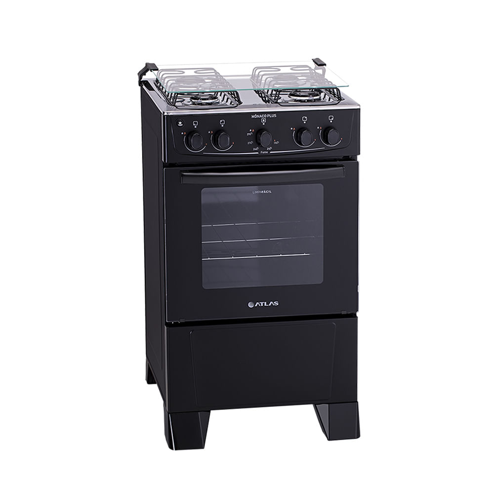 Fogão Atlas 4 Bocas Mônaco Plus Com Mesa Inox E Acendimento Automático Preto Bivolt