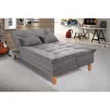 Sofá Cama Berlim 3 Lugares Império Reclinável Casal Pés Madeira Espuma Especial D33 Suede Cinza 380