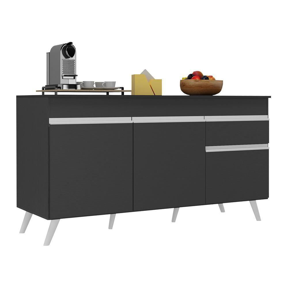 Balcão Cozinha Gabinete Pia 150cm 3 Portas 1 Gaveta Veneza Multimóveis V3740 Preto/branco