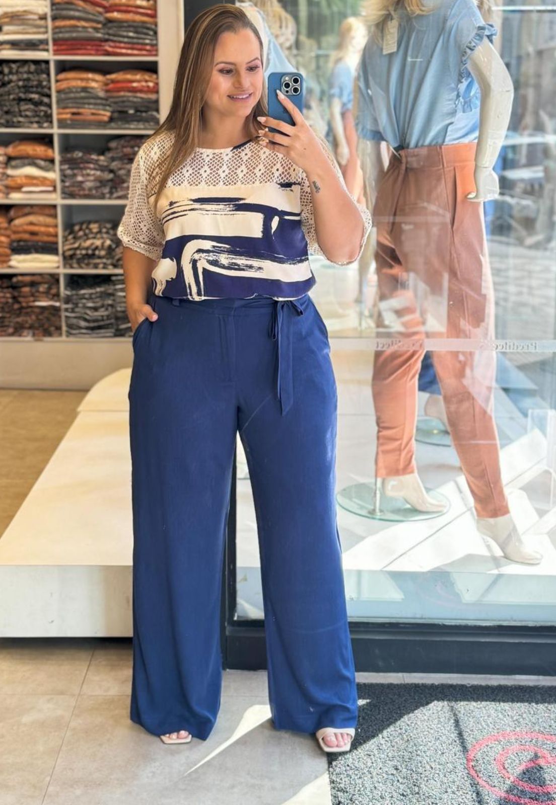 Calça Feminina Plus Size Pantalona Faixa Em Linho