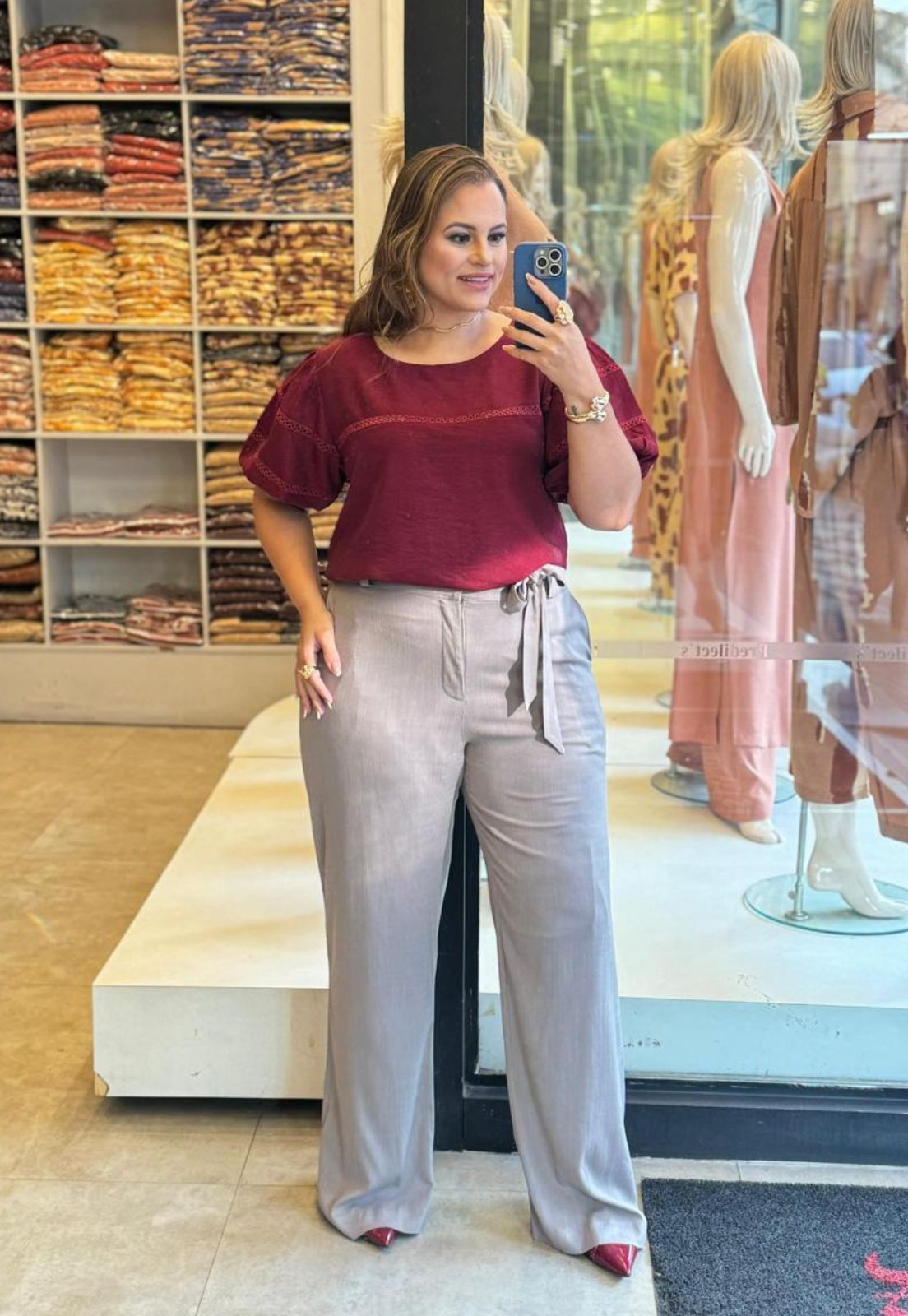 Calça Feminina Plus Size Pantalona Faixa Em Linho