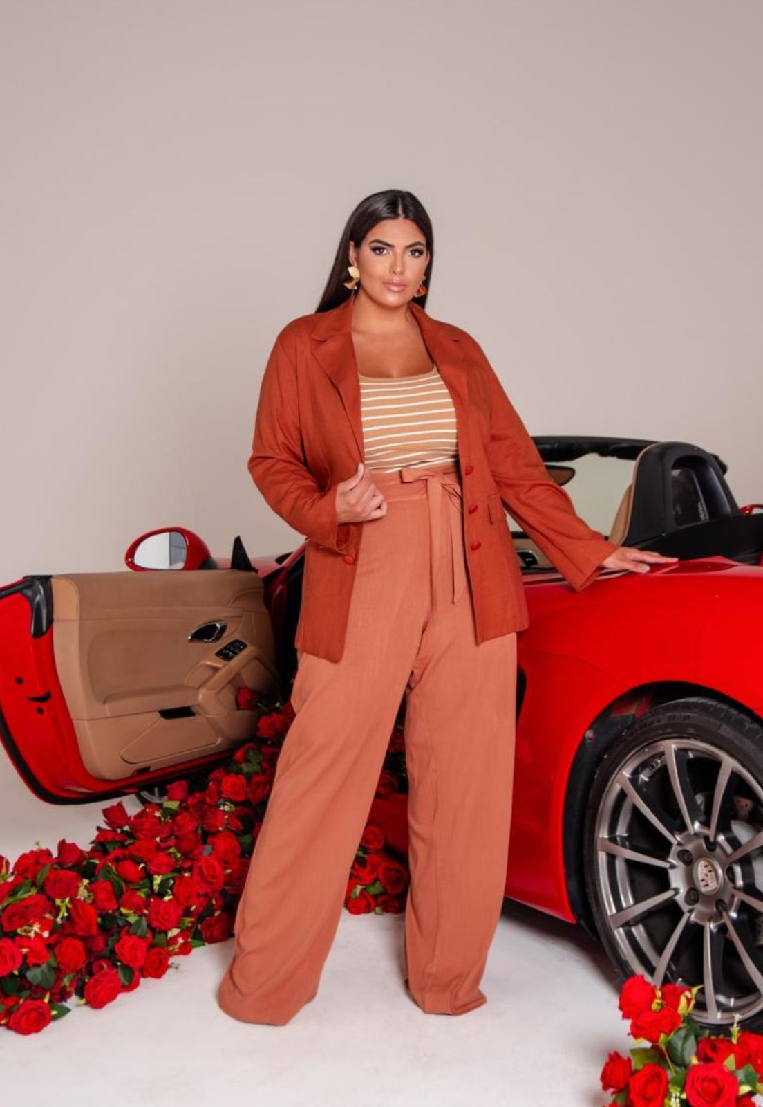 Calça Feminina Plus Size Pantalona Faixa Em Linho