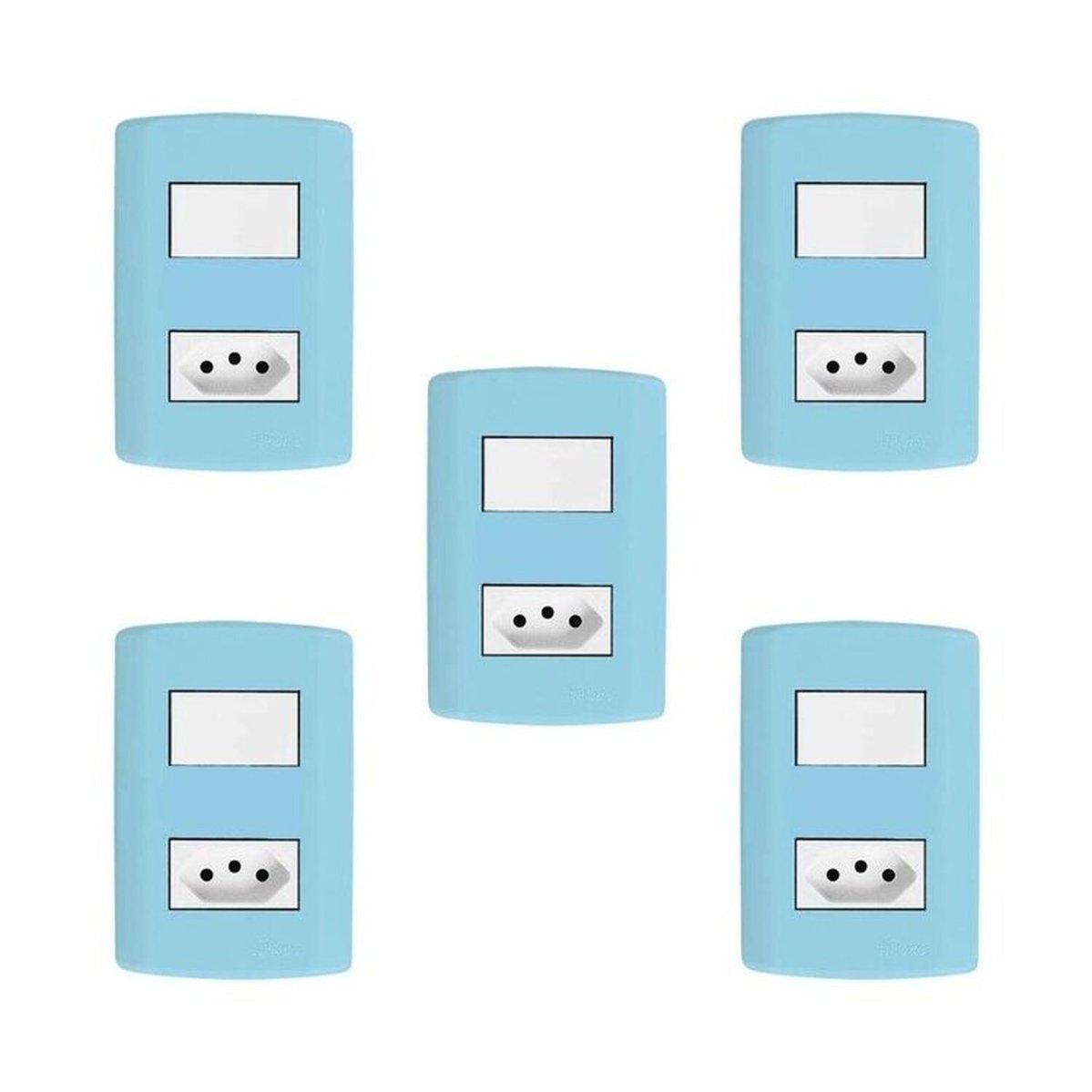 Conjunto De 5 Interruptores De 1 Tecla Simples E Tomada 2p+t 20a , Modular, Com Placa 4x2 E Suporte Azul E Branco