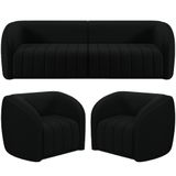 Kit Sofá 5 Lugares Para Sala 332cm Com 02 Poltronas Lazio M03 Veludo Preto - Lyam Decor