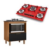 Kit Balcão Cooktop Zanzini Italia Cinamomo/preto 1 Porta E Fogão Cooktop 5 Bocas Tripla Chama Vermelho Chamalux