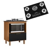 Kit Balcão Cooktop Zanzini Italia Cinamomo/preto 1 Porta E Fogão Cooktop Tripla Chama 5 Bocas Preto Chamalux