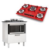 Kit Balcão Cooktop Zanzini Italia Branco 1 Porta E Fogão Cooktop Tripla Chama 5 Bocas Vermelho Chamalux