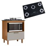 Kit Balcão Cooktop Zanzini Italia Cinamomo/areia 1 Porta E Fogão Cooktop Ultra Chama 5 Bocas Preto Chamalux