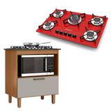 Kit Balcão Cooktop Zanzini Italia Cinamomo/areia 1 Porta E Fogão Cooktop Tripla Chama 5 Bocas Vermelho