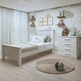 Quarto Infantil Com Cama Solteiro Athenas E Cômoda 4 Gavetas Baião Branco