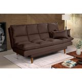 Sofá Cama Andorra 3 Lugares Império Reclinável Casal Pés Madeira Suede Marrom 379