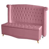 Kit De Quarto Cabeceira De Cama Box E Calçadeira Baú Toquio Casal Queen 160cm Suede Rosa Bebê