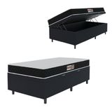 Cama Box Baú Colchão Solteiro Espuma D20 Malibu 88x188x53cm Preto / Branco Hellen Preto