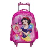 Mochila Infantil Branca De Neve 3d Led Com Rodinhas Toys 2u