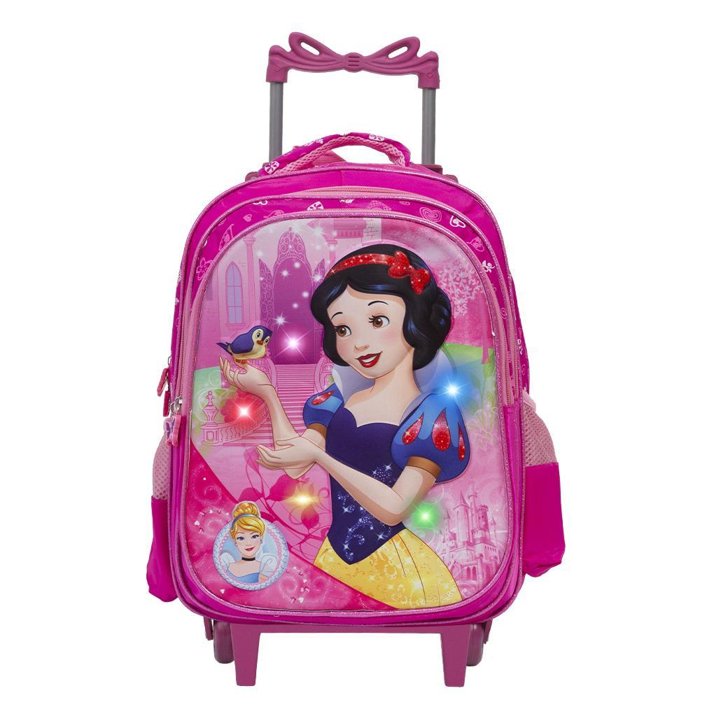 Mochila Infantil Branca De Neve 3d Led Com Rodinhas Toys 2u