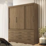 Guarda-roupa Casal 3 Portas De Correr 9 Gavetas Click Com Pés Jatoba