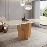 Mesa De Jantar Com Tampo Mdf Com Vidro Canto Arredondado 180 Cm Vértice Nature/off White