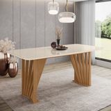 Mesa De Jantar Com Tampo Mdf E Vidro Com Canto Arredondado 180 Cm Adriana Nature/off White