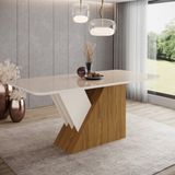 Mesa De Jantar Com Tampo Mdf Com Vidro Canto Arredondado 180 Cm Epic Nature/off White