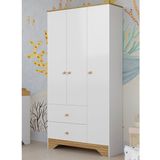 Guarda-roupa Infantil 3 Portas E 2 Gavetas 100% Mdf Cocada Branco Brilho/amêndoa