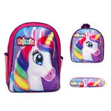 Kit Mochila Infantil Menina Unicórnio Costas 3 Pçs Toys 2u