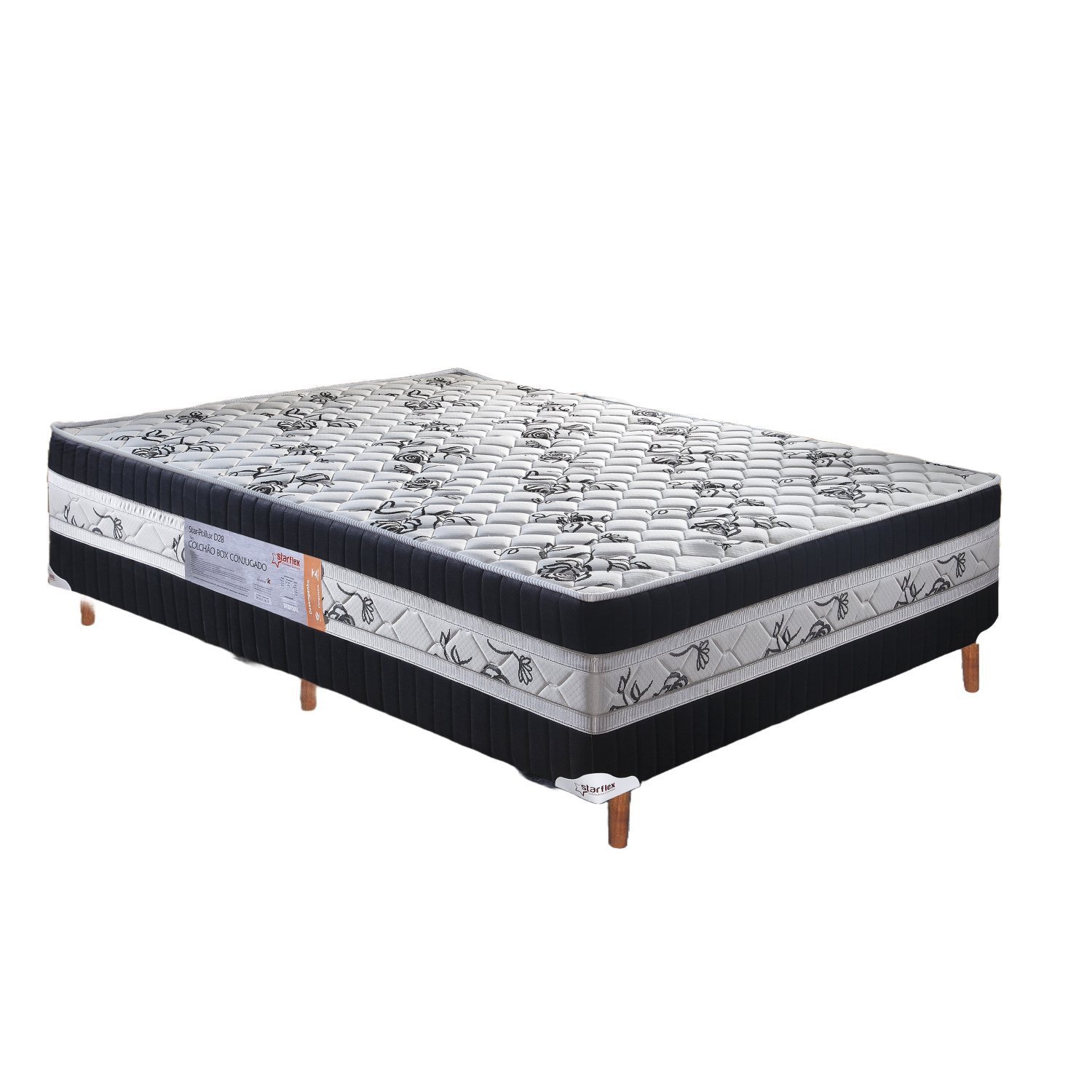 Cama Box Casal Conjugada D28 188x138x52cm Golden Pollux Preto