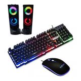 Teclado E Mouse Gamer Preto Led Rgb + Caixa Som Pc Kp+6040