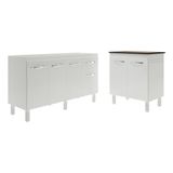 Balcão Armário Gabinete Para Pia 138 Cm Camila E Balcão Para Cooktop 5 Bocas Fran Branco